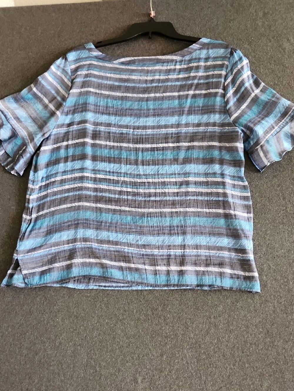 Zac & Rachel Womens Blue & Gray Striped Short Sleeve Blouse Size Medium Oversize - Picture 6 of 8